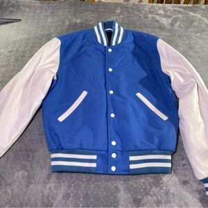 Varsity base Teal Aqua Wool & Leather Varsity Letterman jacket - Full-Snap Clos